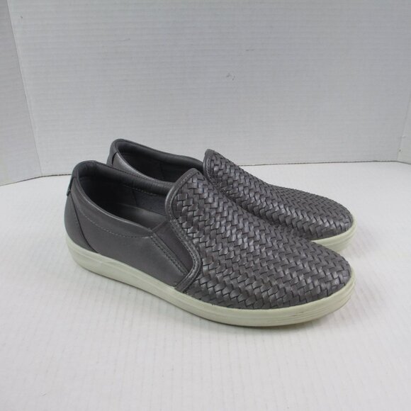 ECCO Shoes Women’s Size 7, EU 38 Gray Woven Braided Leather Slip On Loafers - Picture 1 of 9